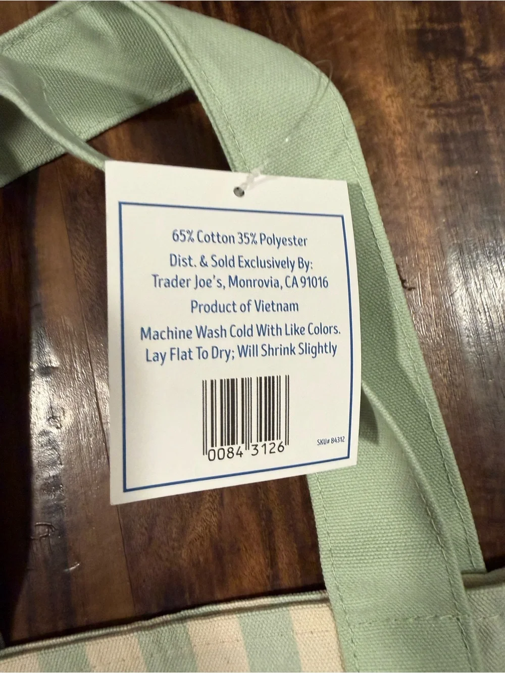 Trader Joe’s Mint Green Striped Canvas Mini Tote Bag